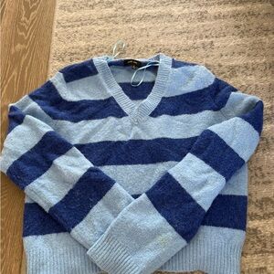 Love Tree Light Blue & Navy Striped V-Neck Sweater